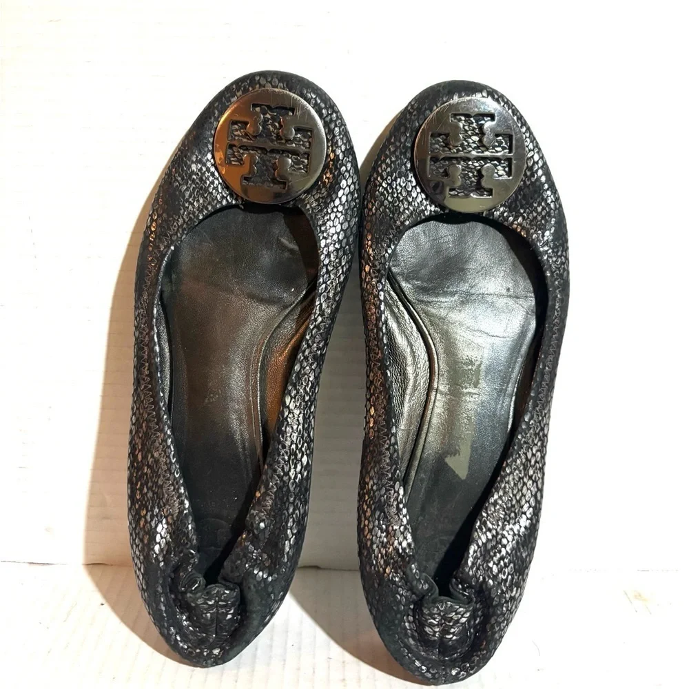 Tory Burch animal print leather Textured Black Flats